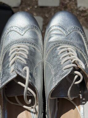 Silver Leather Womens Brogues US Size 10